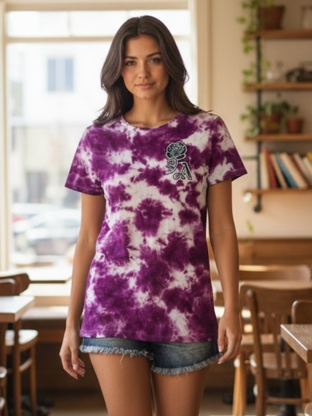Aeropostale Purple and White Tie-Dye Tee with Rose Patch